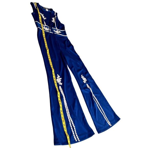 Frederick's of Hollywood RARE Women Size XS Embroidered Deep V-Neck Blue Whit - Picture 6 of 15